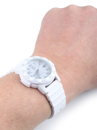 Angle shot of Luminox XS.0307.WO White Silicone Unisex Watch on white background