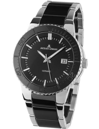 Angle shot of Jacques Lemans 1-2164A Black Unisex Watch on white background