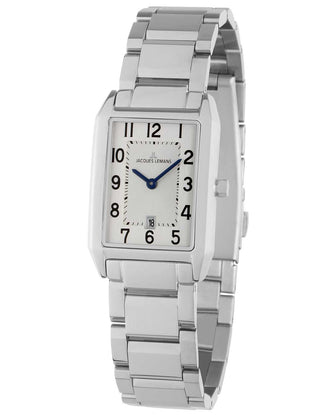 Angle shot of Jacques Lemans 1-2189G Silver Stainless Steel Womens Watch on white background