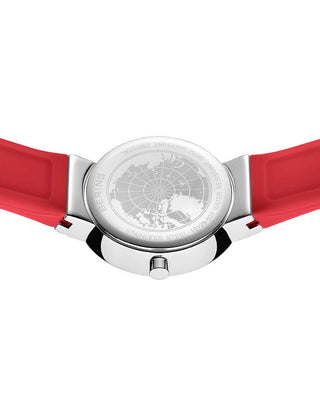 Angle shot of Bering 10129-503 Red Dial Silicone Womens Watch on white background