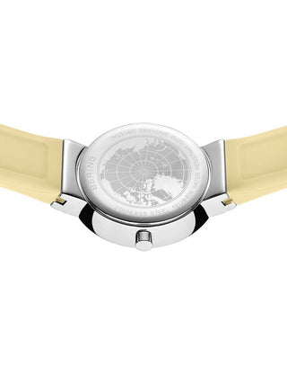 Angle shot of Bering 10129-600 Yellow Silicone Womens Watch on white background