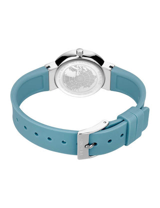 Angle shot of Bering 10129-708 Blue Silicone Womens Watch on white background