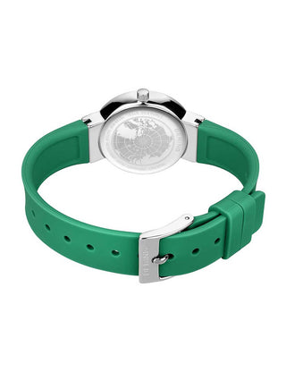 Angle shot of Bering 10129-808 Green Silicone Womens Watch on white background