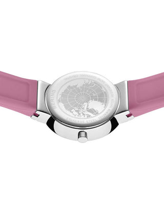 Angle shot of Bering 10129-909 Pink Silicone Womens Watch on white background