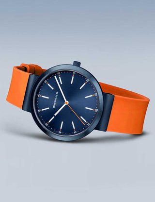 Angle shot of Bering 10141-397 Blue Silicone Unisex Watch on white background