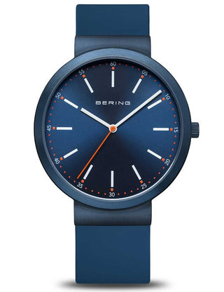 Angle shot of Bering 10141-397 Blue Silicone Unisex Watch on white background