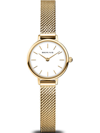 Front view of Bering 11022-334 White Dial Gold Stainless Steel Womens Watch on white background