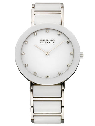 Front view of Bering 11435-754 White Dial Silver Strap Womens Watch on white background