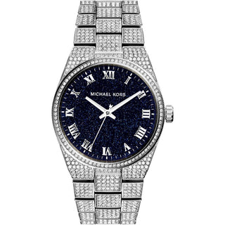 Front view of Michael Kors Channing MK6089 Black Dial Stainless Steel Womens Watch on white background