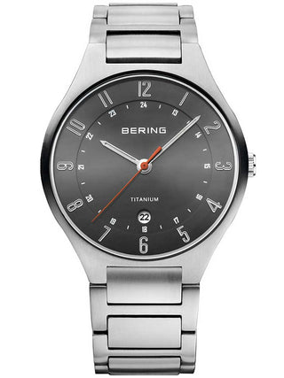 Front view of Bering 11739-772 Black Dial Grey Titanium Unisex Watch on white background