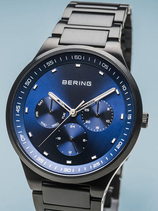 Angle shot of Bering 11740-727 Blue Dial Black Stainless Steel Unisex Watch on white background