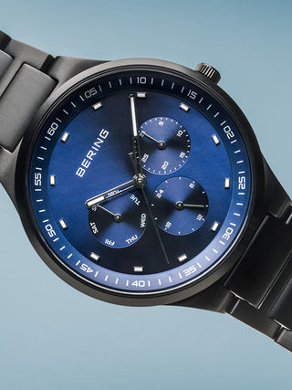 Angle shot of Bering 11740-727 Blue Dial Black Stainless Steel Unisex Watch on white background