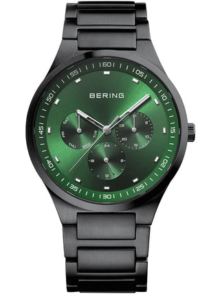 Front view of Bering 11740-728 Green Dial Black Stainless Steel Unisex Watch on white background