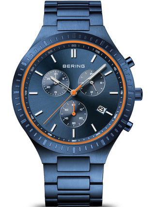 Front view of Bering Chronograph 11743-797 Blue Titanium Unisex Watch on white background