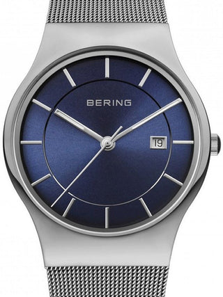 Front view of Bering 11938-003 Blue Dial Silver Stainless Steel Unisex Watch on white background