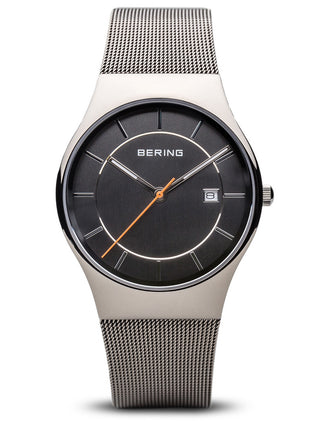 Front view of Bering Classic 11938-007 Grey Dial Silver Stainless Steel Unisex Watch on white background