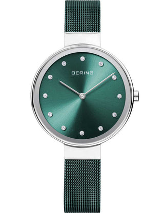 Front view of Bering 12034-808 Green Stainless Steel Womens Watch on white background