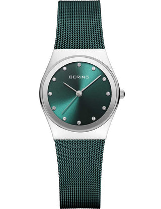 Front view of Bering 12927-808 Green Stainless Steel Womens Watch on white background