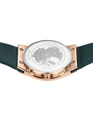 Angle shot of Bering 12927-868 Green Stainless Steel Womens Watch on white background