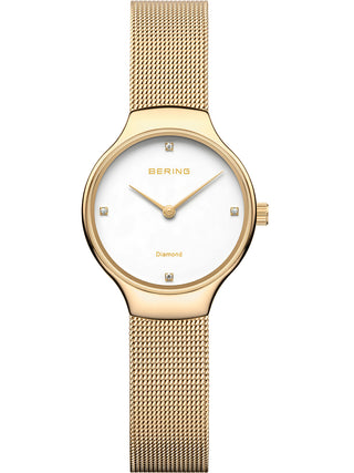 Front view of Bering 13326-334 White Dial Gold Stainless Steel Womens Watch on white background