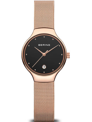 Front view of Bering 13326-362 Black Dial Rose Gold Stainless Steel Womens Watch on white background