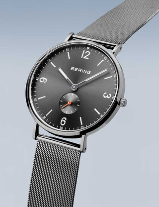 Angle shot of Bering 14040-377 Grey Stainless Steel Unisex Watch on white background