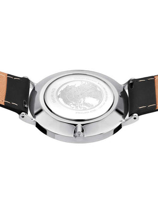 Angle shot of Bering 14040-404 White Dial Black Leather Unisex Watch on white background