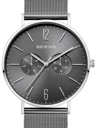 Angle shot of Bering 14240-308 Grey Stainless Steel Unisex Watch on white background