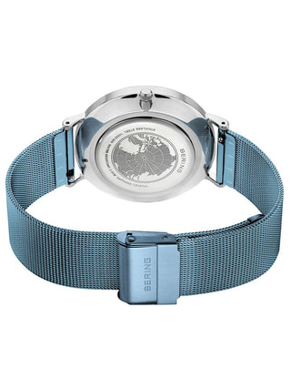 Angle shot of Bering 14240-809 Blue Stainless Steel Unisex Watch on white background