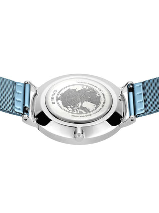 Angle shot of Bering 14240-809 Blue Stainless Steel Unisex Watch on white background