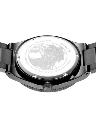 Angle shot of Bering 14443-779 Grey Stainless Steel Unisex Watch on white background