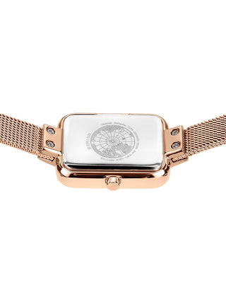 Angle shot of Bering 14520-368 Green Dial Rose Gold Stainless Steel Womens Watch on white background