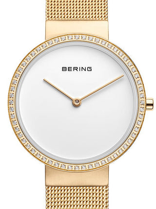 Front view of Bering 14531-330 White Dial Gold Stainless Steel Womens Watch on white background