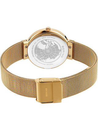 Angle shot of Bering 14531-334 White Dial Gold Stainless Steel Womens Watch on white background