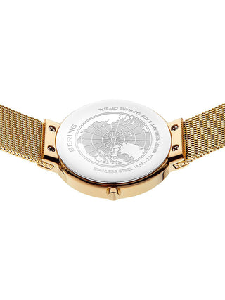 Angle shot of Bering 14531-334 White Dial Gold Stainless Steel Womens Watch on white background