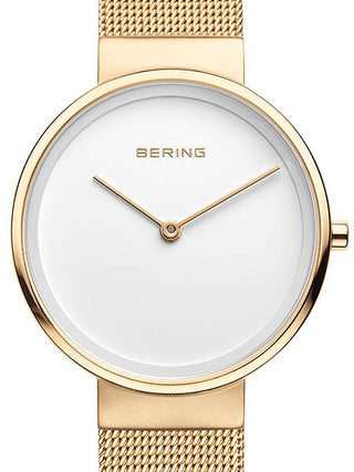 Front view of Bering 14531-334 White Dial Gold Stainless Steel Womens Watch on white background