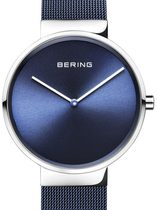 Front view of Bering 14539-307 Blue Stainless Steel Womens Watch on white background