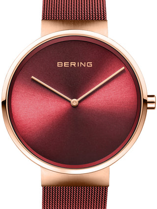 Front view of Bering 14539-363 Red Dial Stainless Steel Unisex Watch on white background