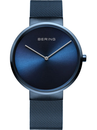 Angle shot of Bering 14539-397 Blue Stainless Steel Unisex Watch on white background