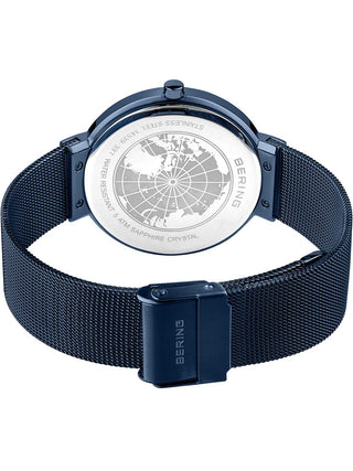 Angle shot of Bering 14539-397 Blue Stainless Steel Unisex Watch on white background