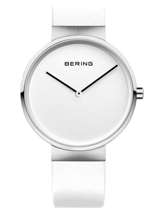 Front view of Bering 14539-604 White Leather Unisex Watch on white background