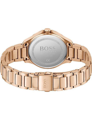 Angle shot of Hugo Boss 1502578 Rose Gold Stainless Steel Womens Watch on white background