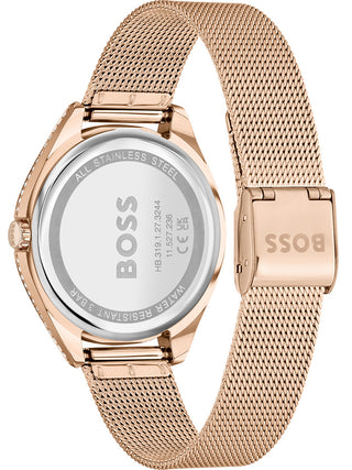 Angle shot of Hugo Boss 1502639 Grey Dial Rose Gold Stainless Steel Womens Watch on white background