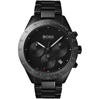 Front view of Hugo Boss Talent 1513581 Black Stainless Steel Mens Watch on white background