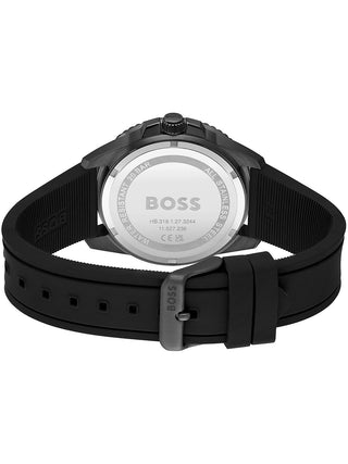 Angle shot of Hugo Boss 1513915 Green Dial Black Silicone Unisex Watch on white background