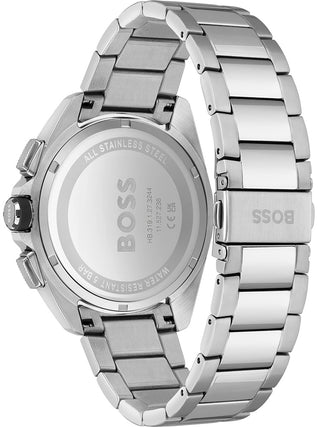 Angle shot of Hugo Boss Chronograph 1513949 Black Dial Silver Stainless Steel Mens Watch on white background