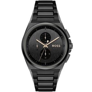 Front view of Hugo Boss Chronograph 1514068 Black Stainless Steel Mens Watch on white background