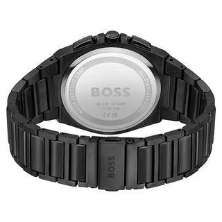 Angle shot of Hugo Boss Chronograph 1514068 Black Stainless Steel Mens Watch on white background