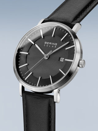 Angle shot of Bering 15439-402 Black Leather Unisex Watch on white background