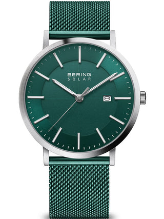 Front view of Bering 15439-808 Green Stainless Steel Unisex Watch on white background